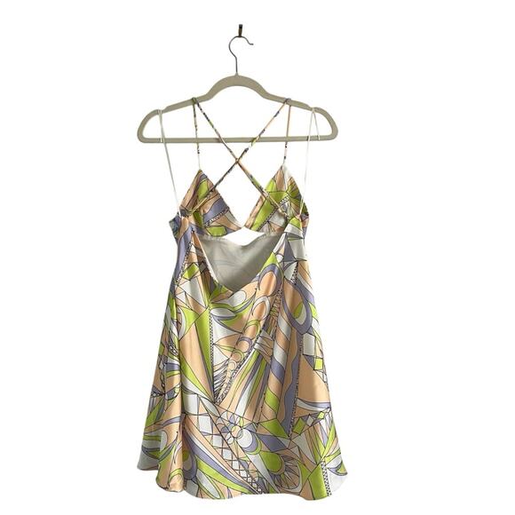 Zara Cutout Satin effect mini dress Size L psychedelic 70’s  coquette boho Retro - Picture 4 of 12